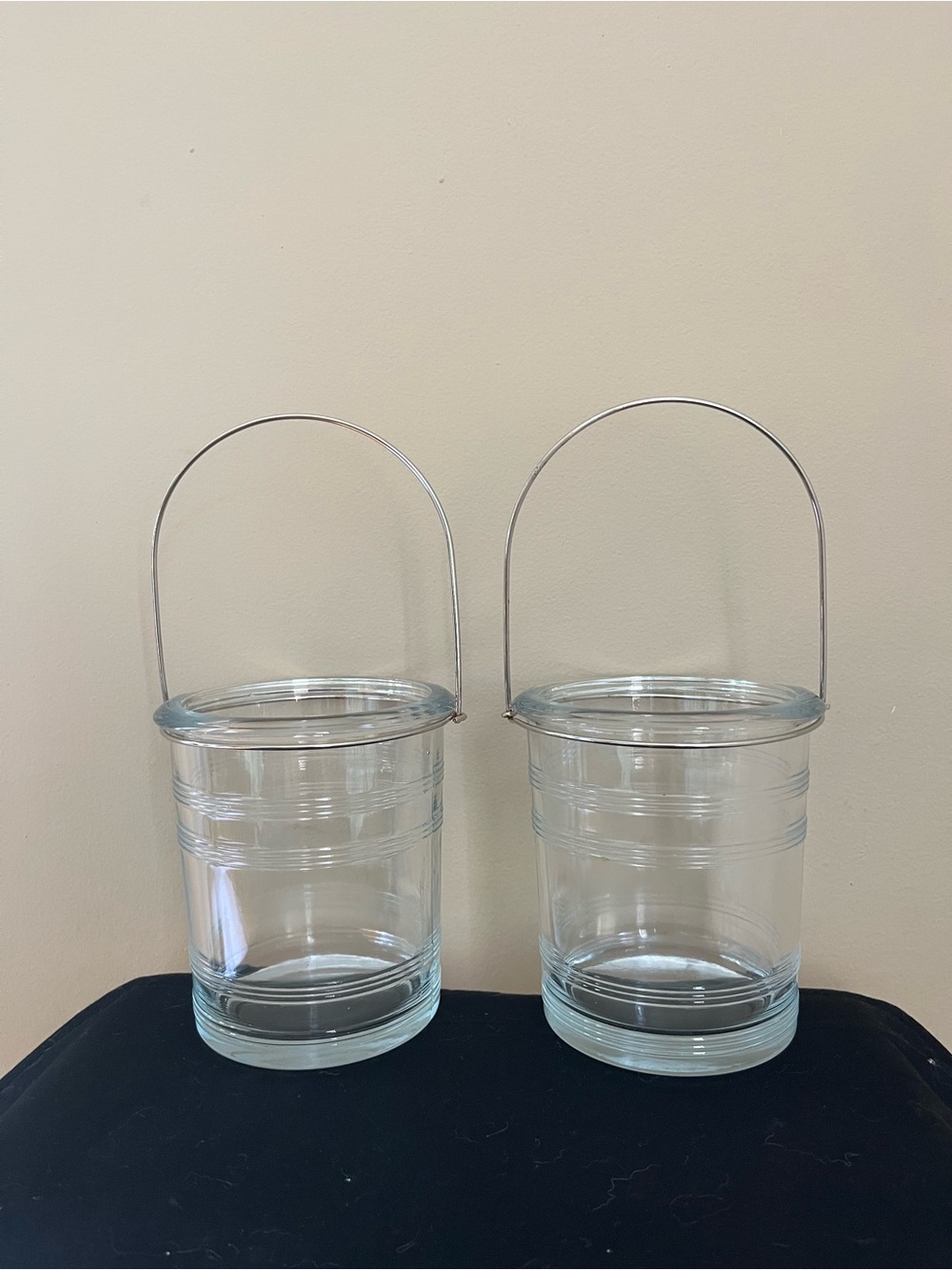 Glass Candle Holders with Metal Handles - Set of 2